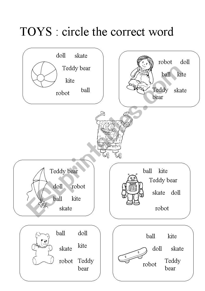 toys: circle the correct word worksheet
