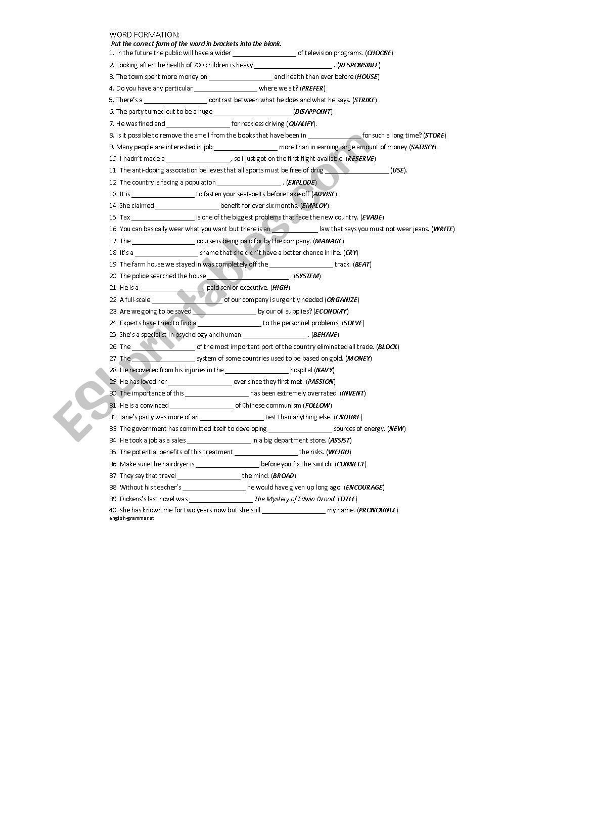 Word Formation worksheet