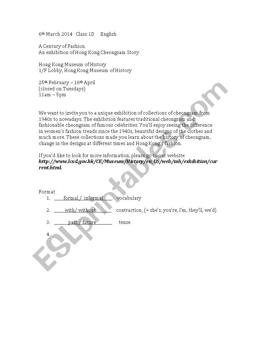 Invitation letter worksheet