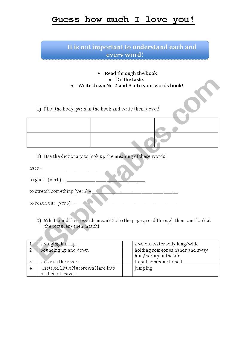 Guess how much I love you worksheet