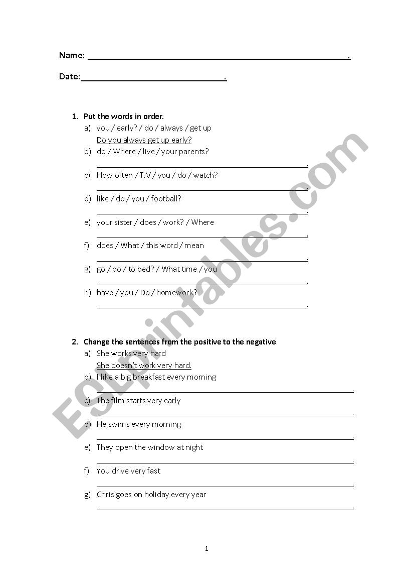 PRESENT SIMPLE worksheet