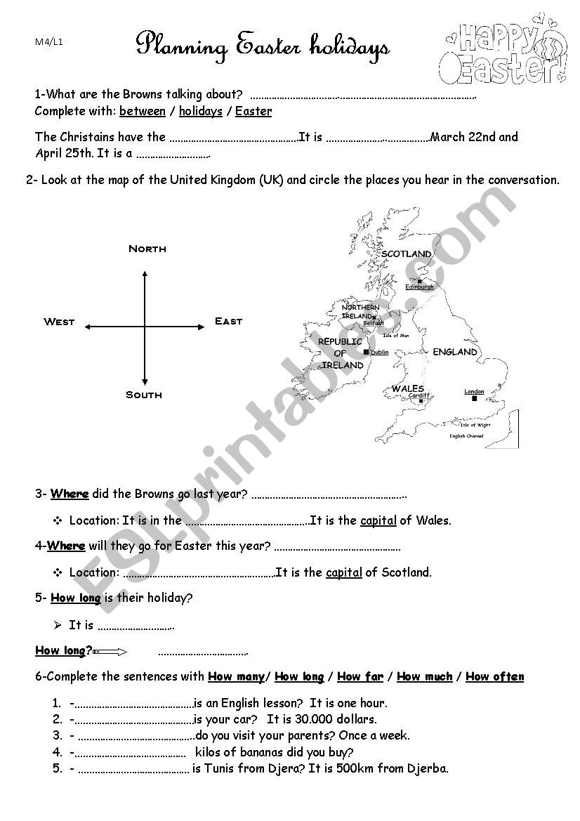 Planning Easter holidays worksheet