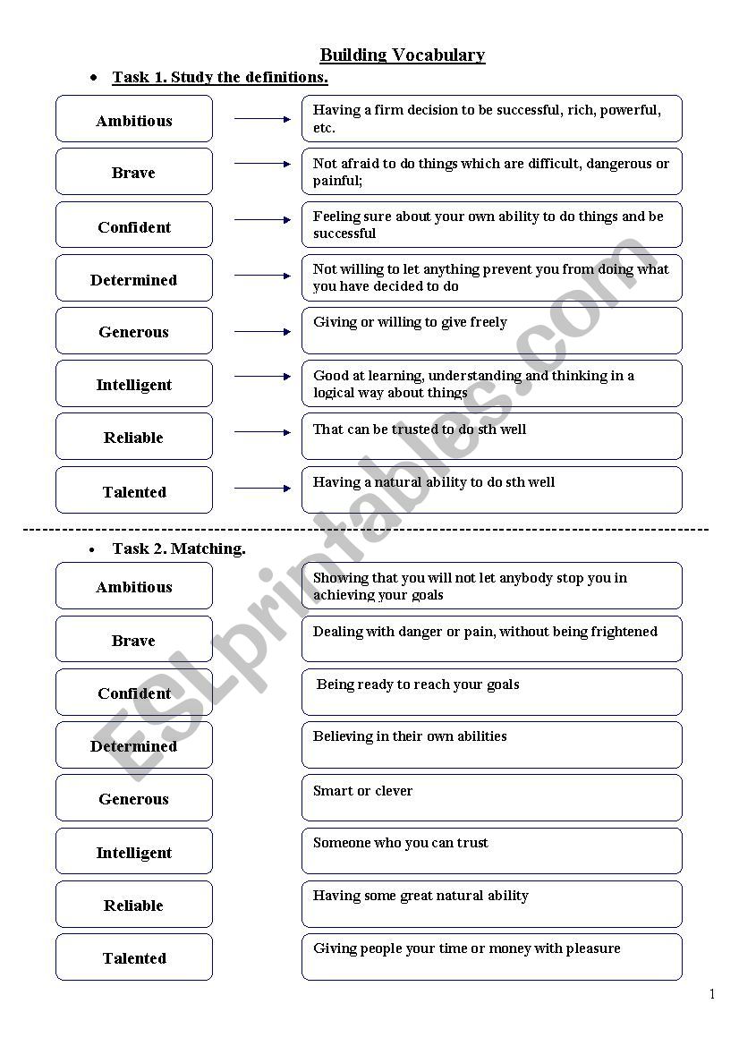 Describing Personalities worksheet