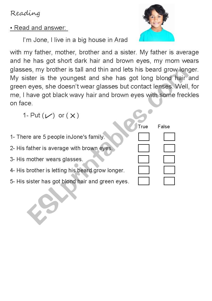 reading about family members worksheet