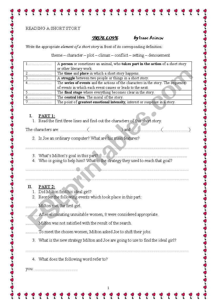 True love by Isaac Asimov worksheet