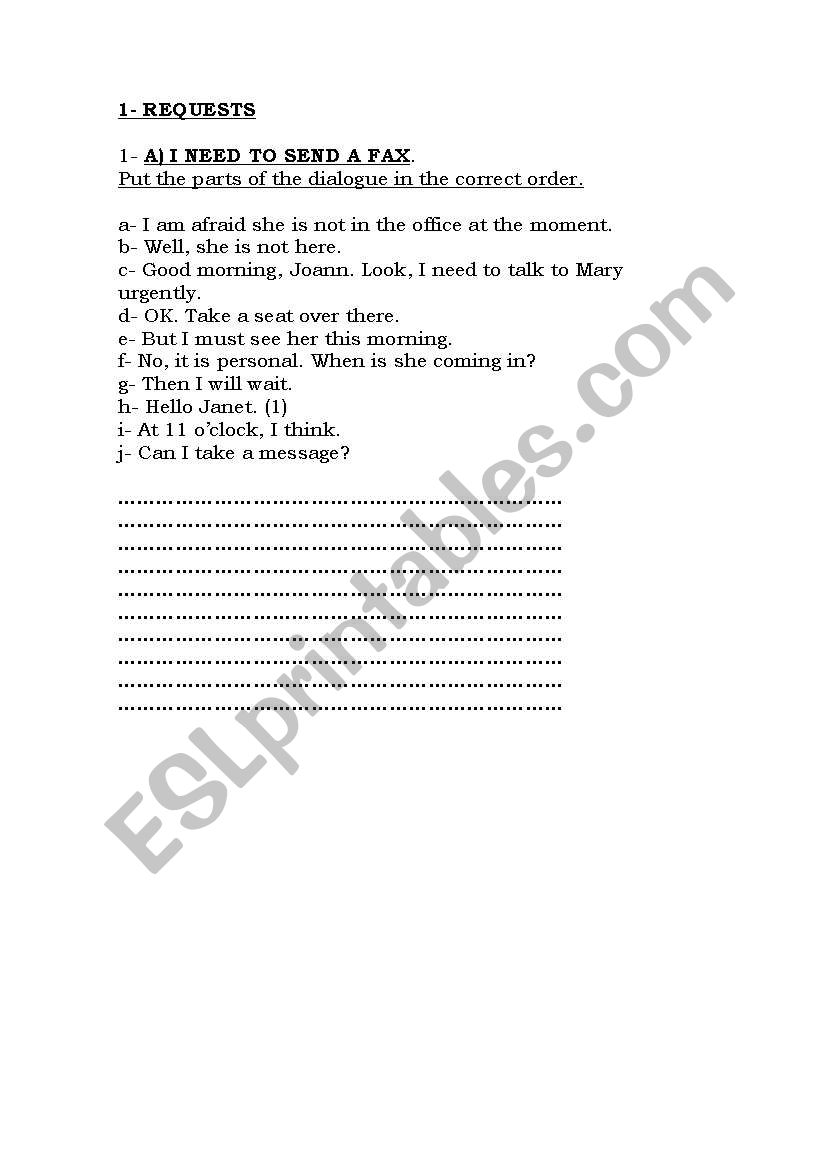 Requests worksheet