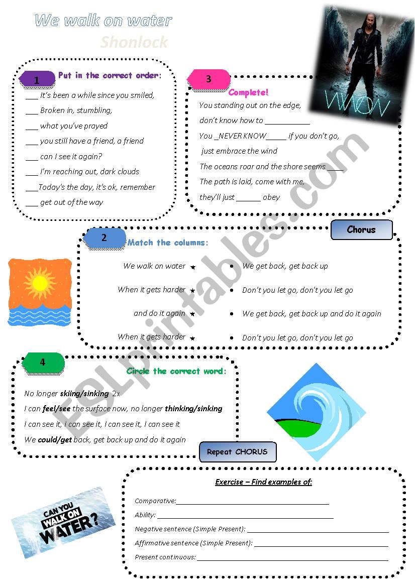 We walk on water - Shonlock worksheet