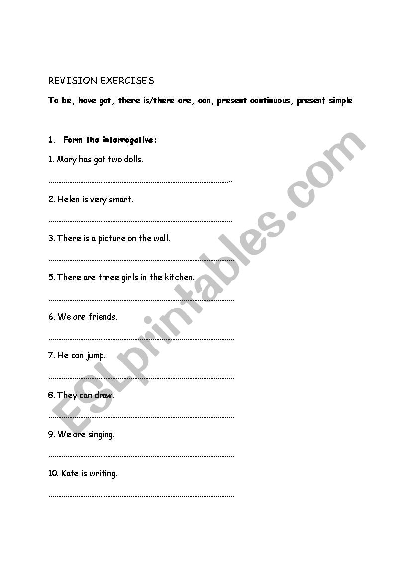 Revision Exercises worksheet