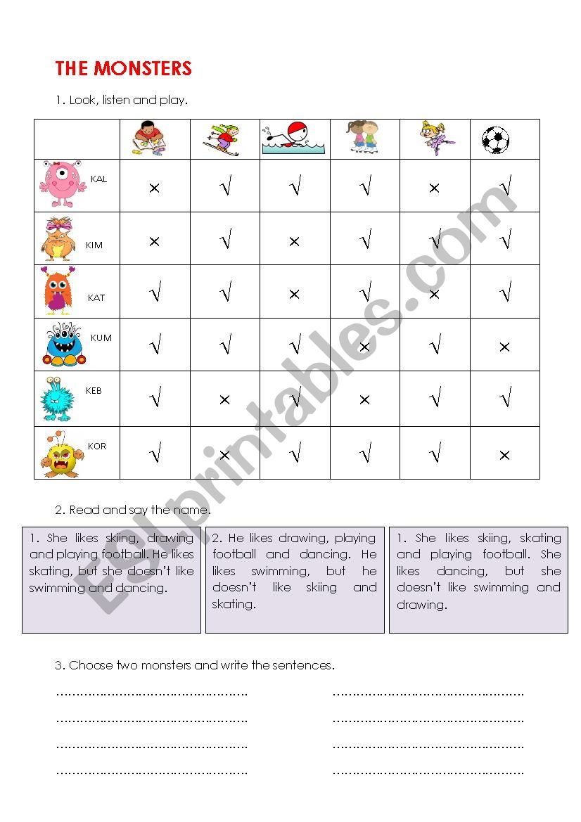 MONSTERS worksheet