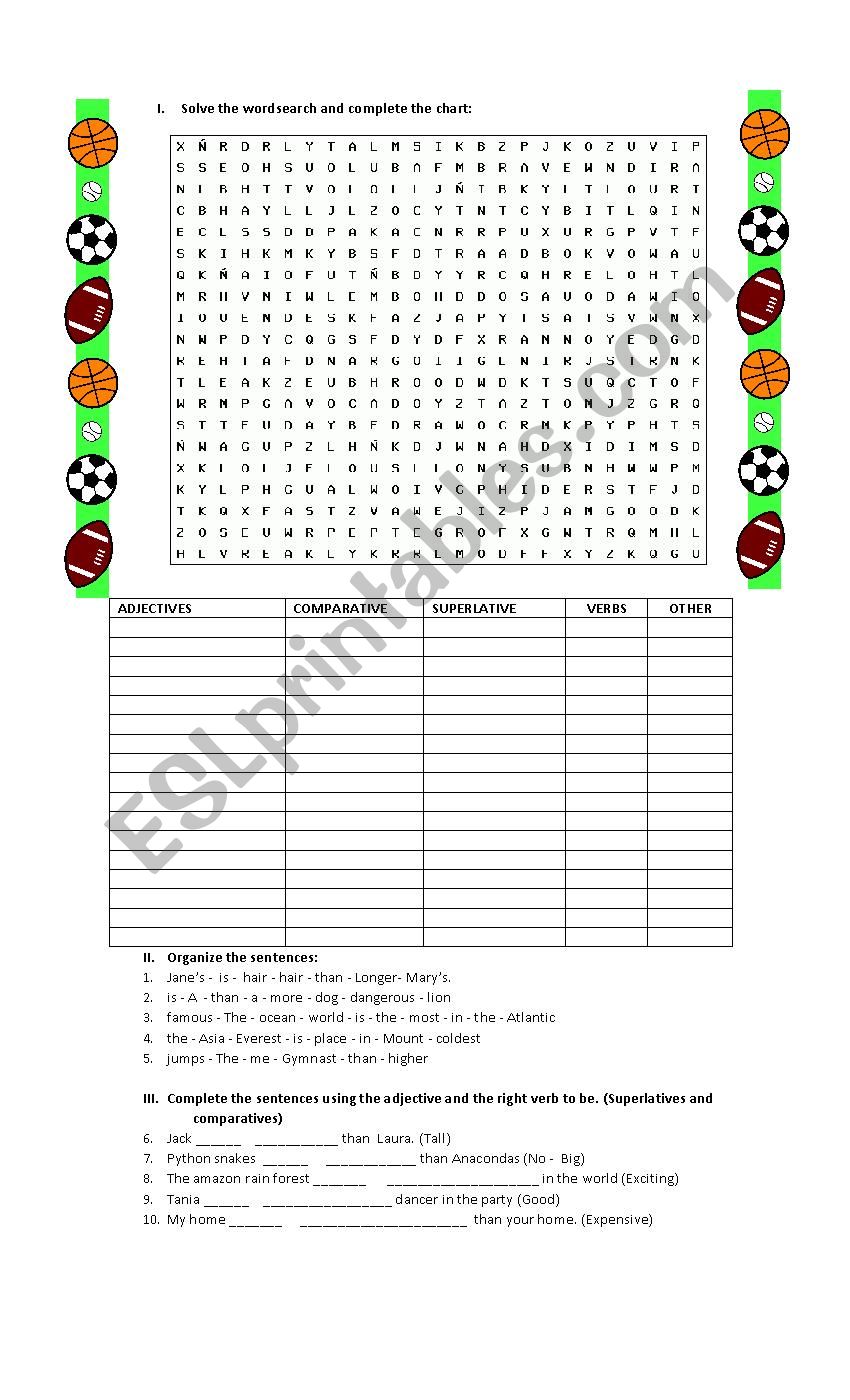 Superlative ans Comparative worksheet