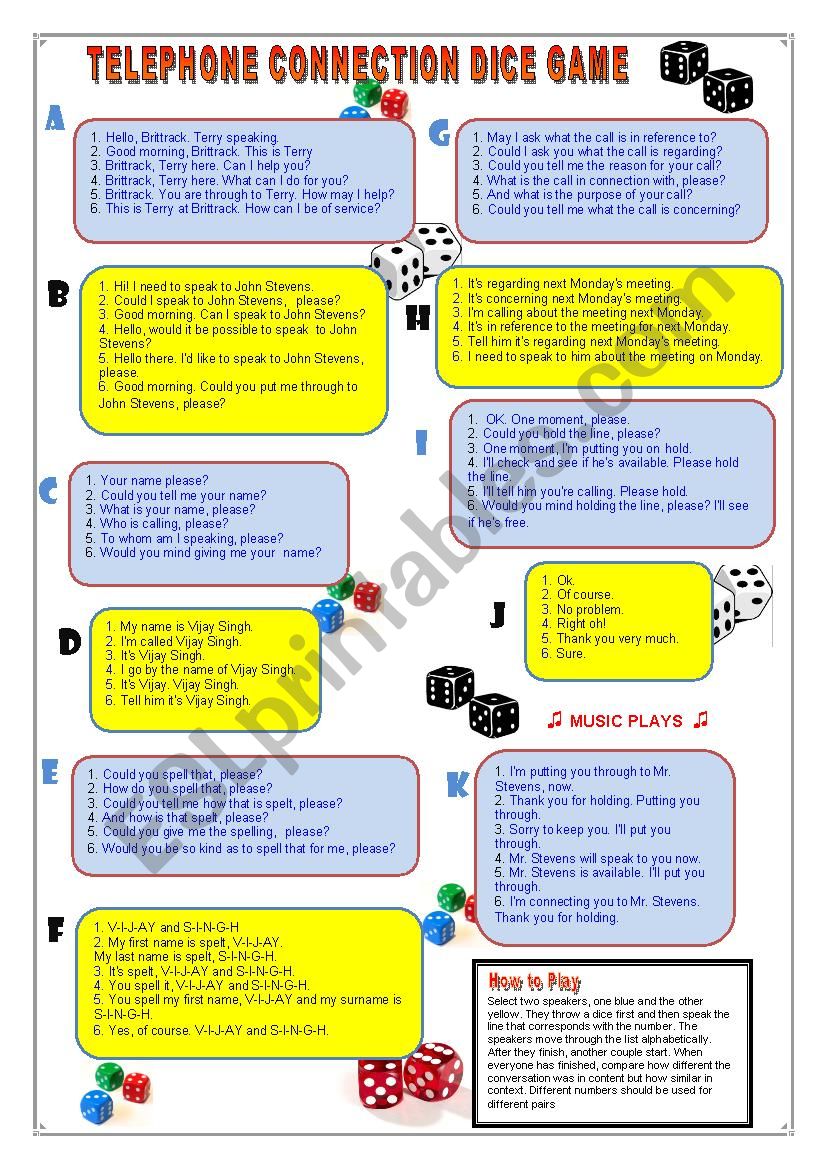 Telephone Connection Dice Game