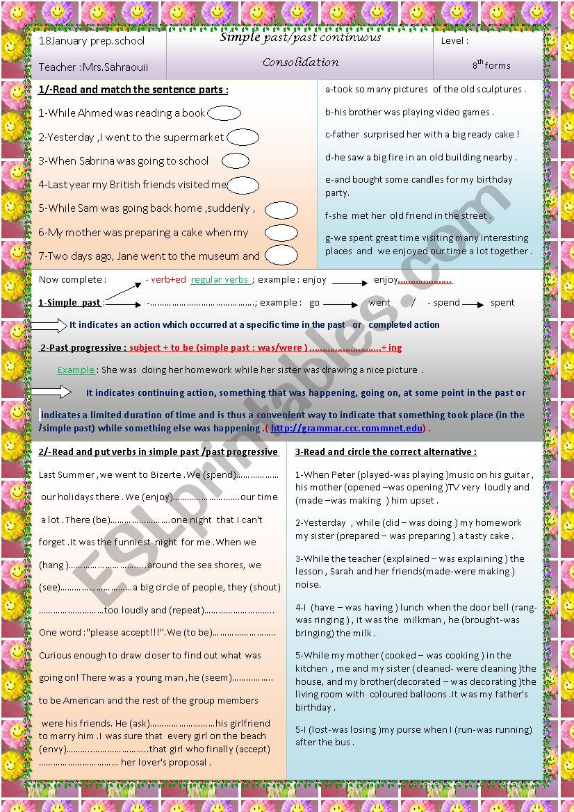 simple past ,past progressive worksheet