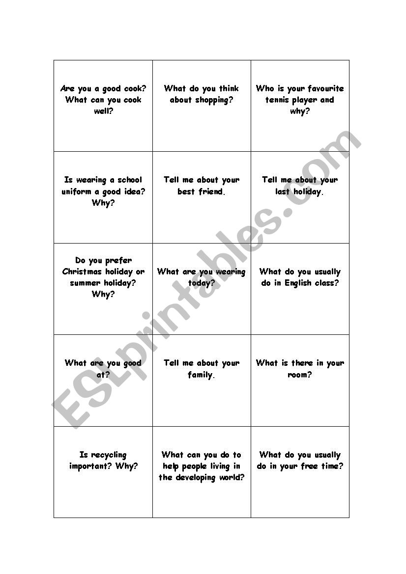 set of cards to speak in pairs or groups