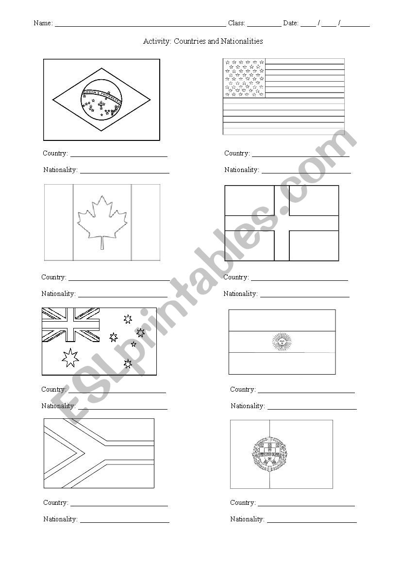 Countries and Nationalities worksheet