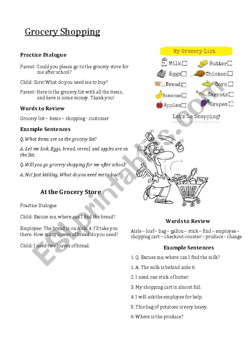 Grocery Shopping worksheet