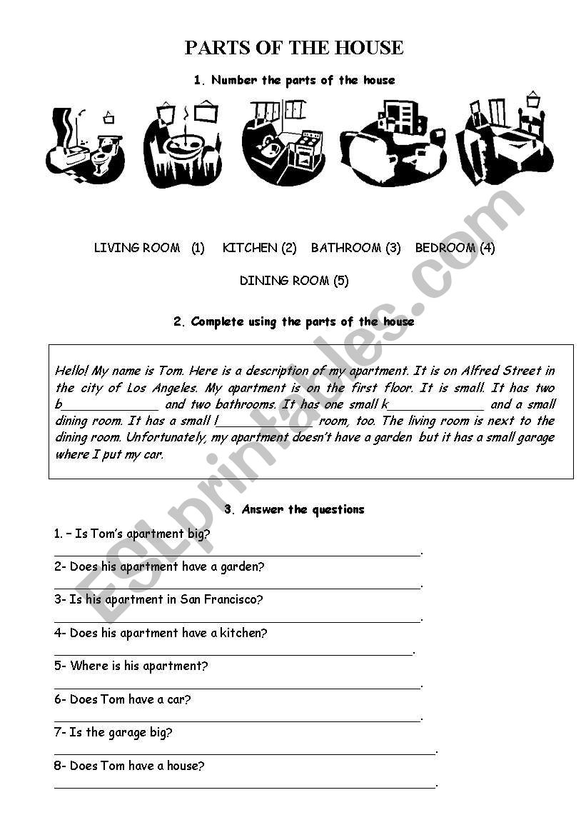 Parts of the House  worksheet