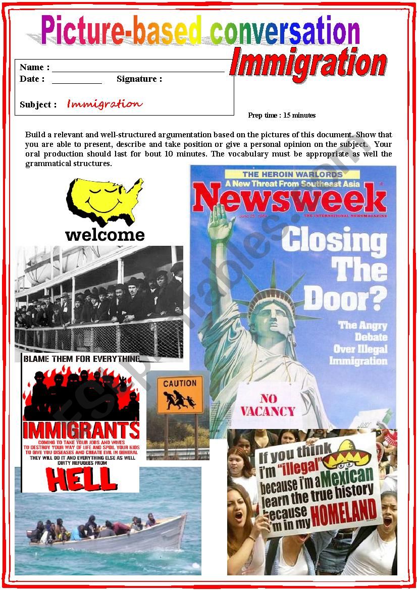 Picture based conversation.  Immigration. (Debating) 11/â€¦
