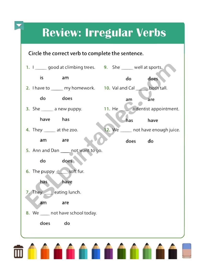 Review: irregular verbs worksheet