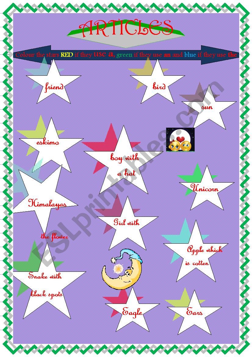 Articles worksheet