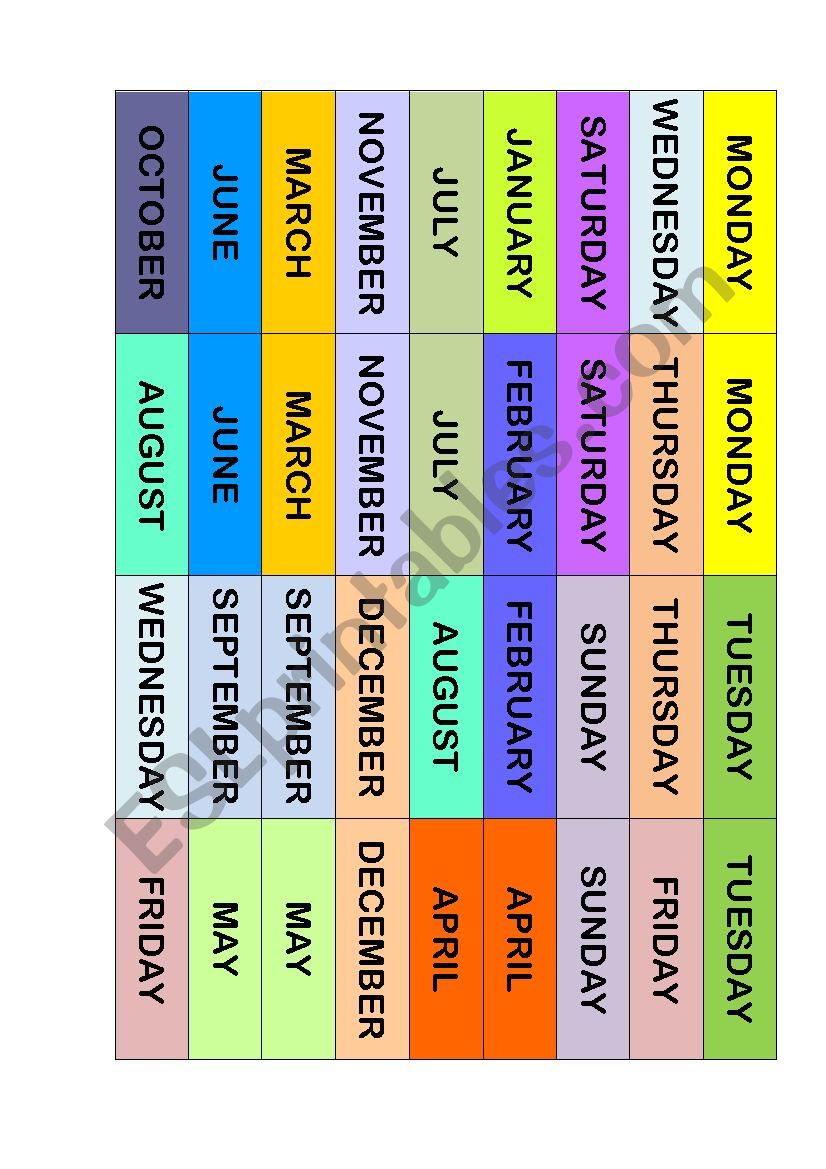 Days, moths, seasons memory worksheet