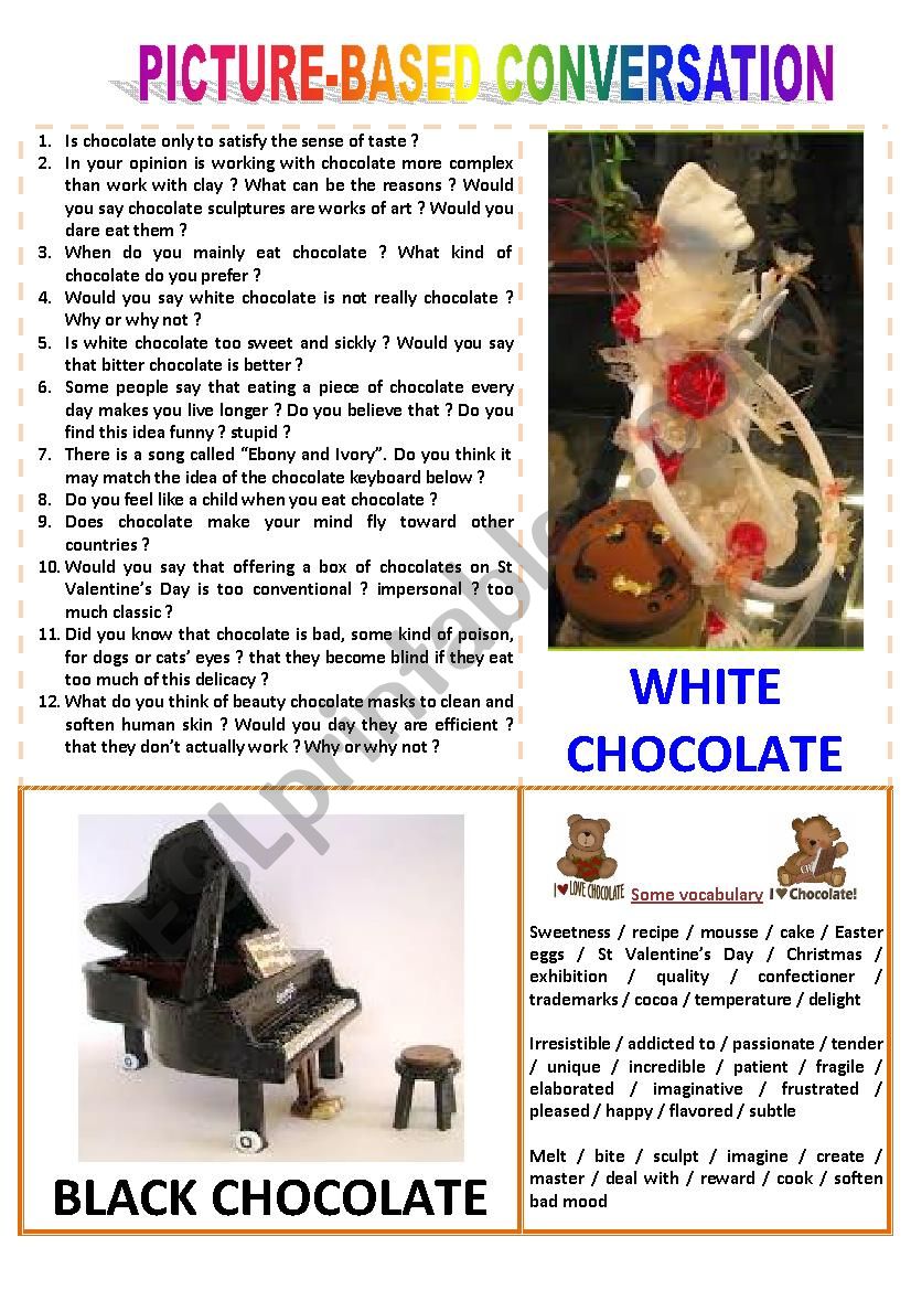 Picture-based conversation : topic 32 - white chocolate vs black one