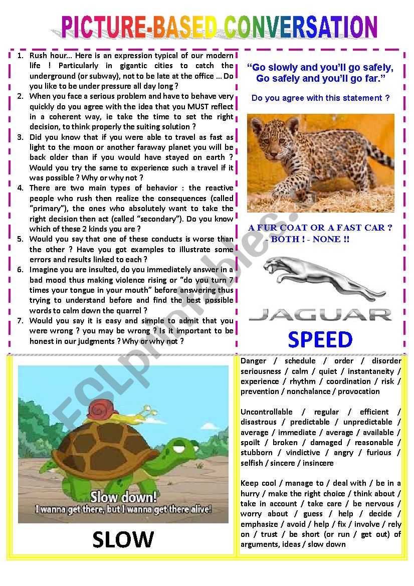 Picture-based converstion : topic 33 - speed vs slow