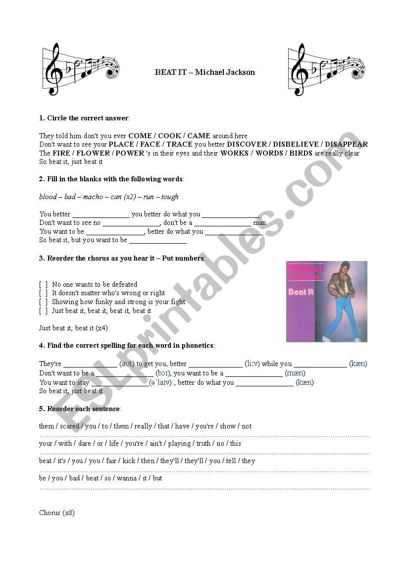 Beat It (MJ) - Worksheet worksheet