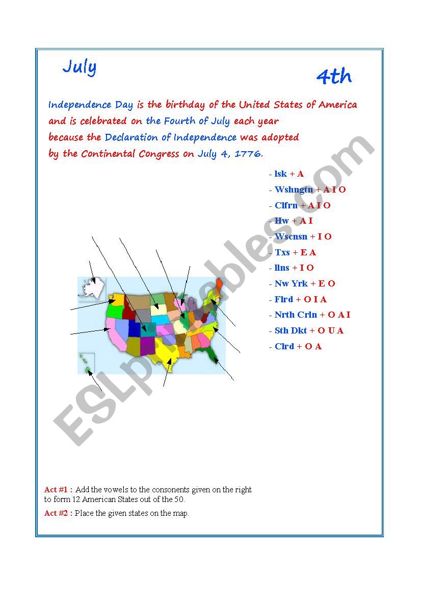 2014 Calendar - July worksheet