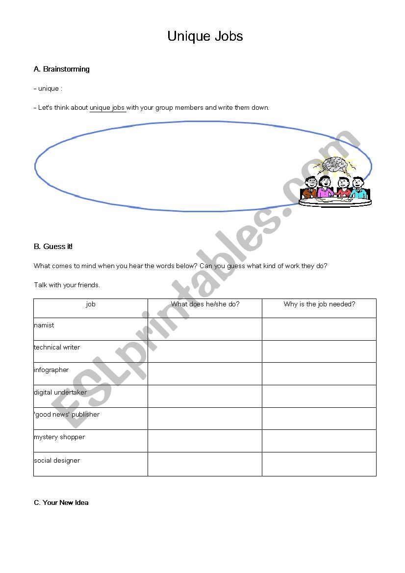 Unique jobs worksheet