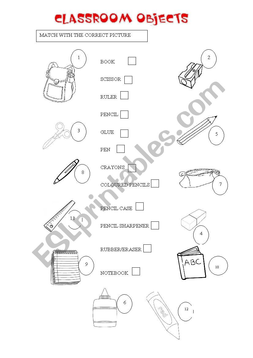 CLASSROOM OBJECTS worksheet