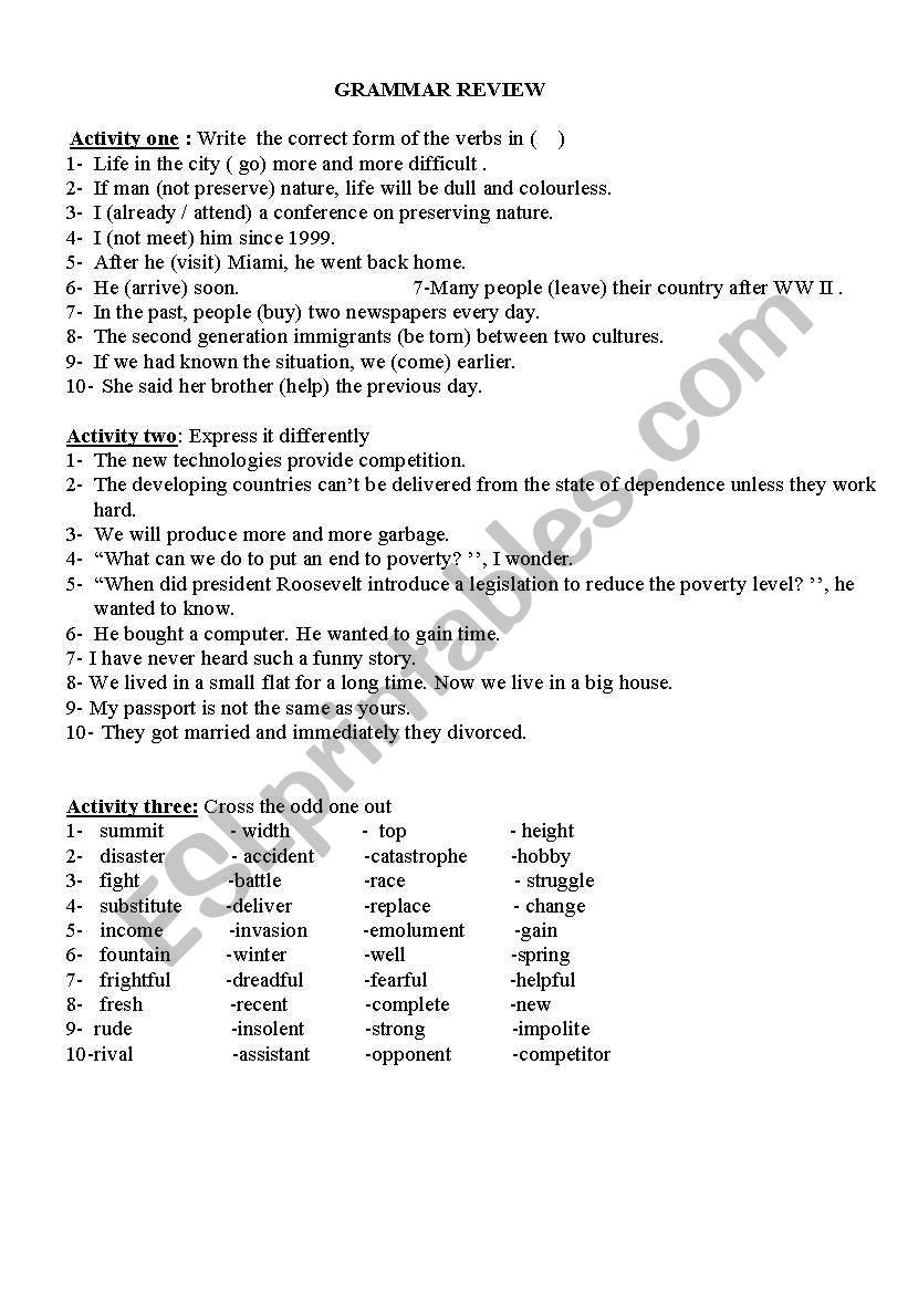 GRAMMAR REVIEW worksheet