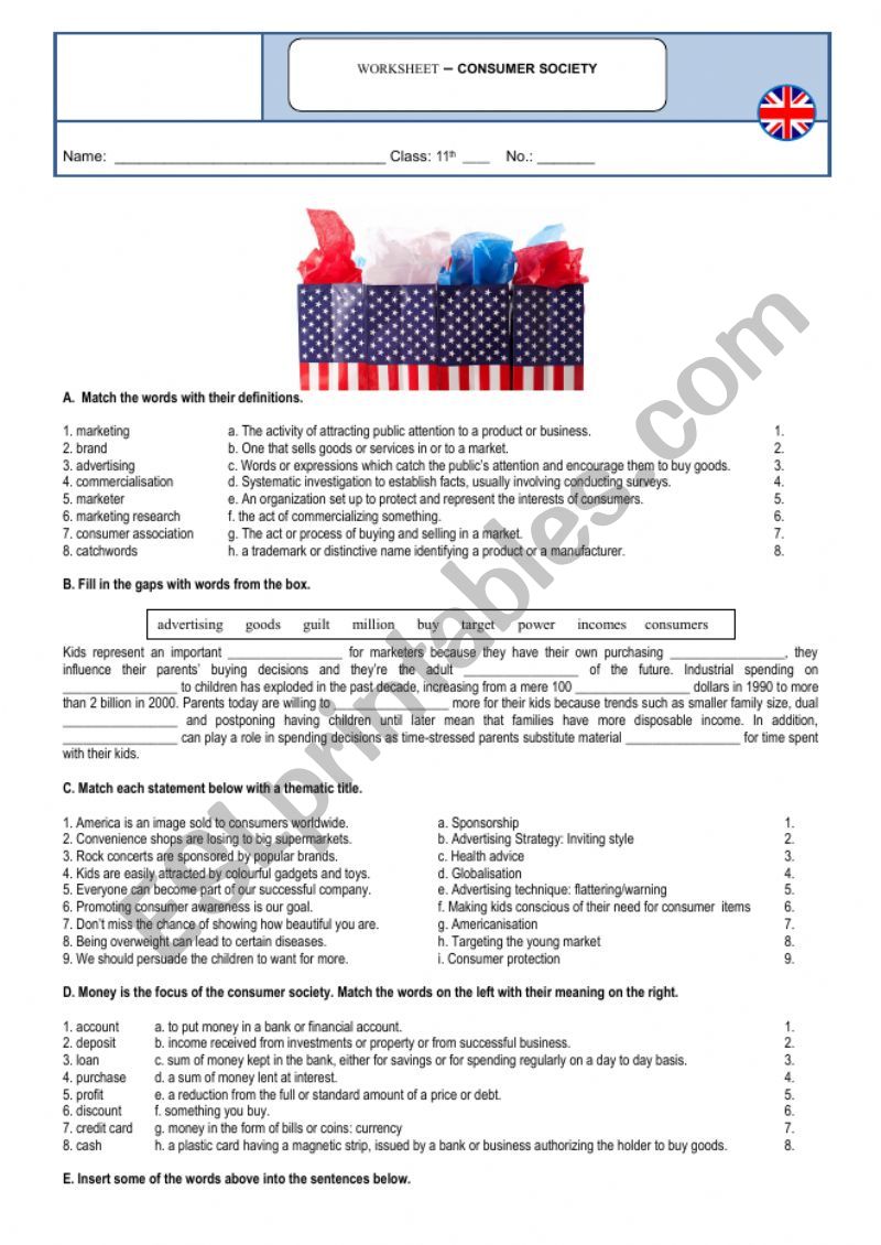 consumer society vocabulary esl worksheet by sandramaisa