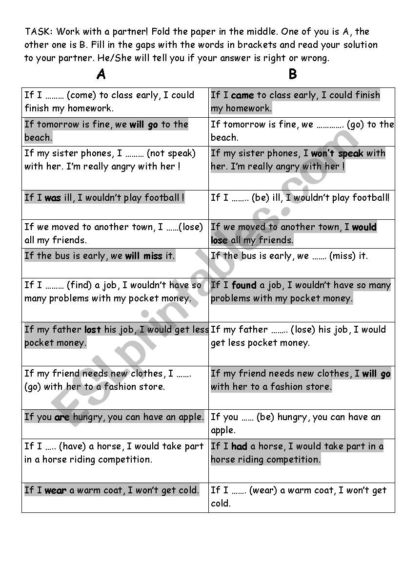 contrastive exercise if clause I & II