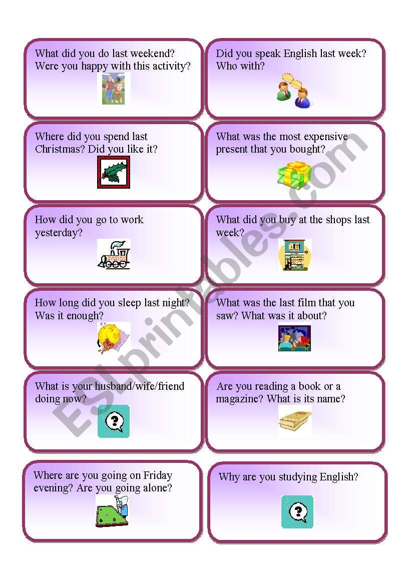Mixed tense questions cards 2 worksheet