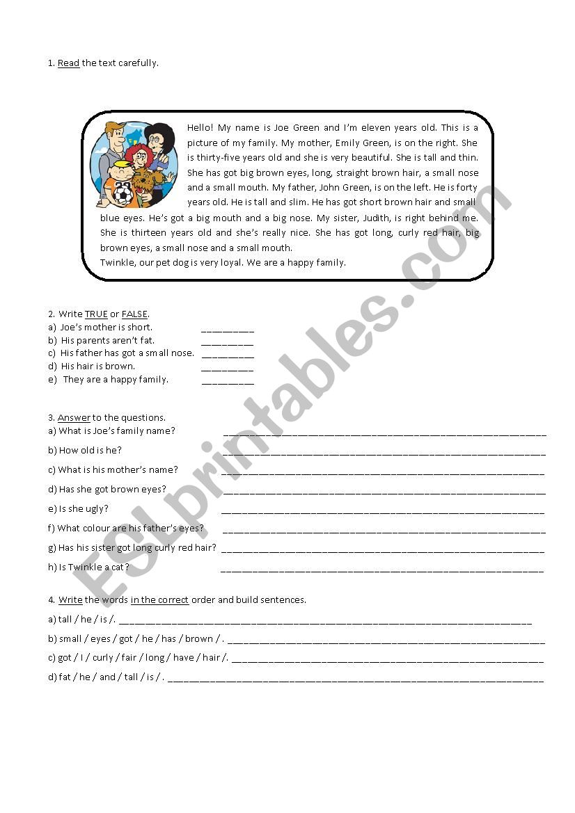 Physical description worksheet