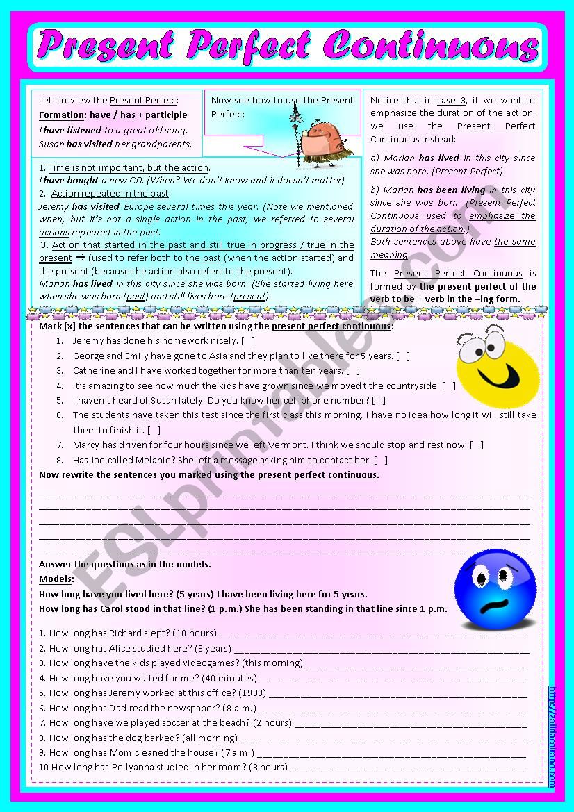 Present Perfect Continuous (with review on Present Perfect) *editable ...