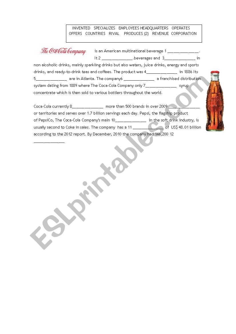 Coca Cola company worksheet