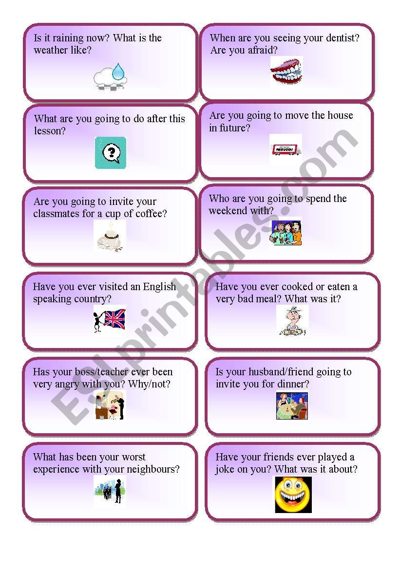Mixed tense question cards 3 worksheet