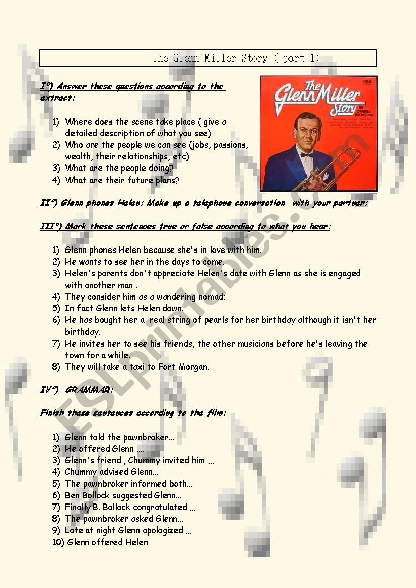 Film : The Glenn Miller Story worksheet