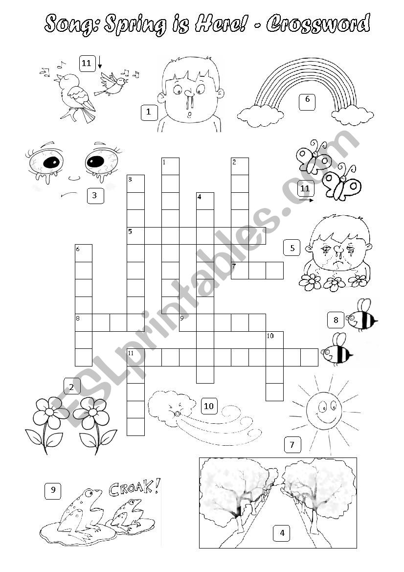 Spring song crossword worksheet