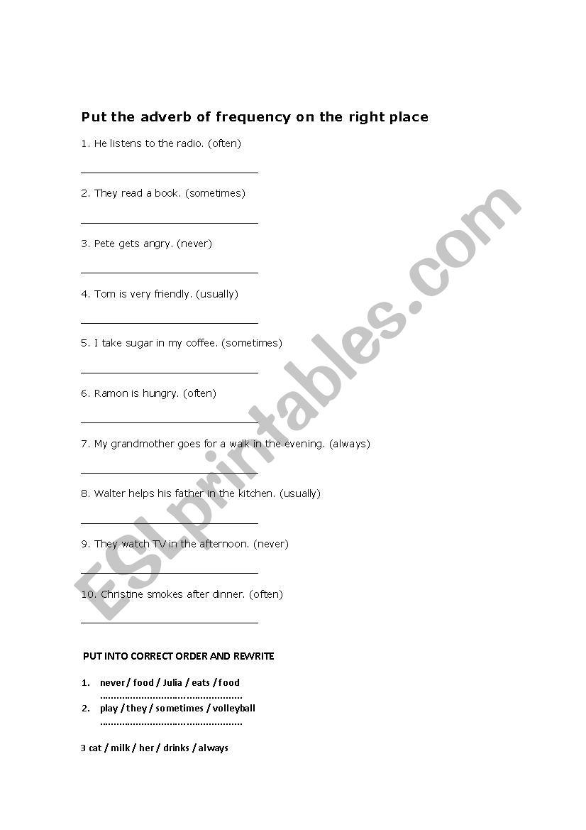 adverbs worksheet