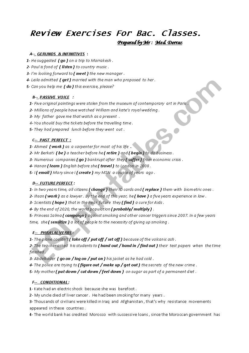 Review Exercises  worksheet