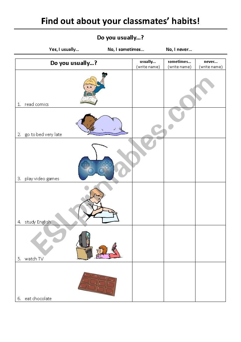 Habits - Find Someone Who... - Speaking Activity