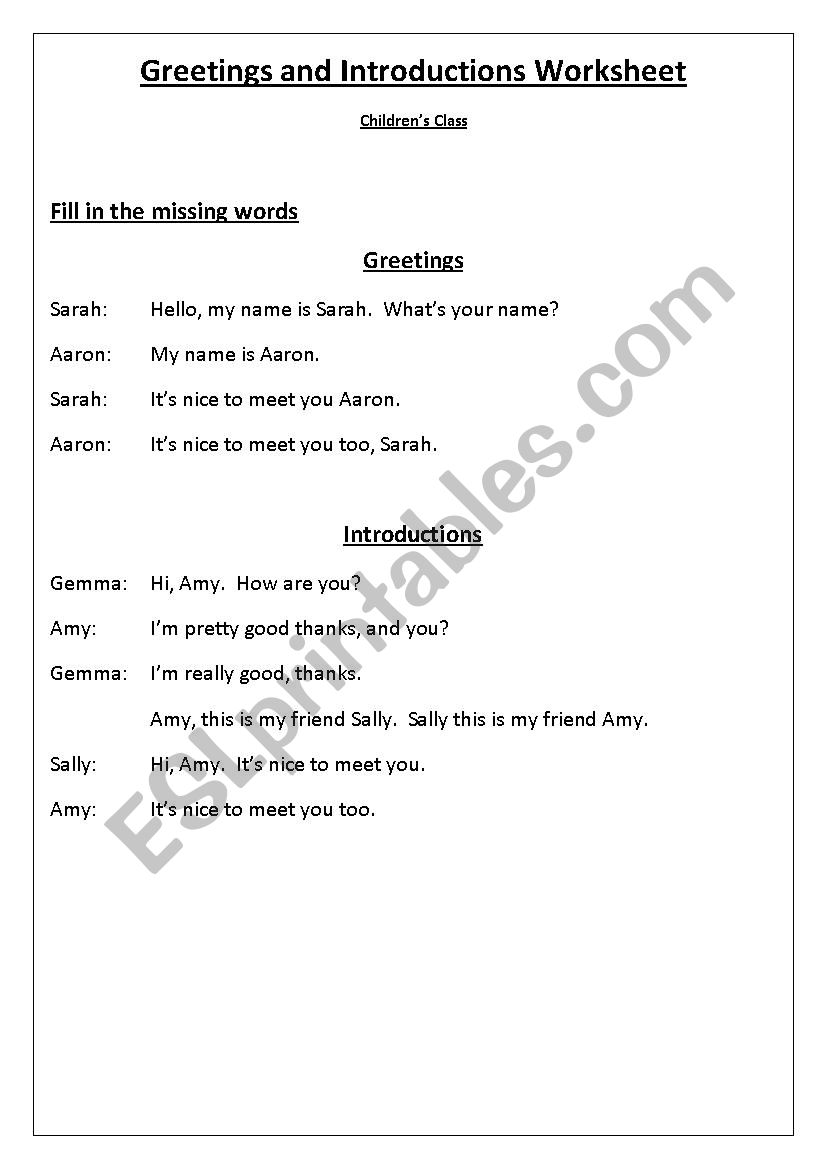 Greetings and Introductions worksheet