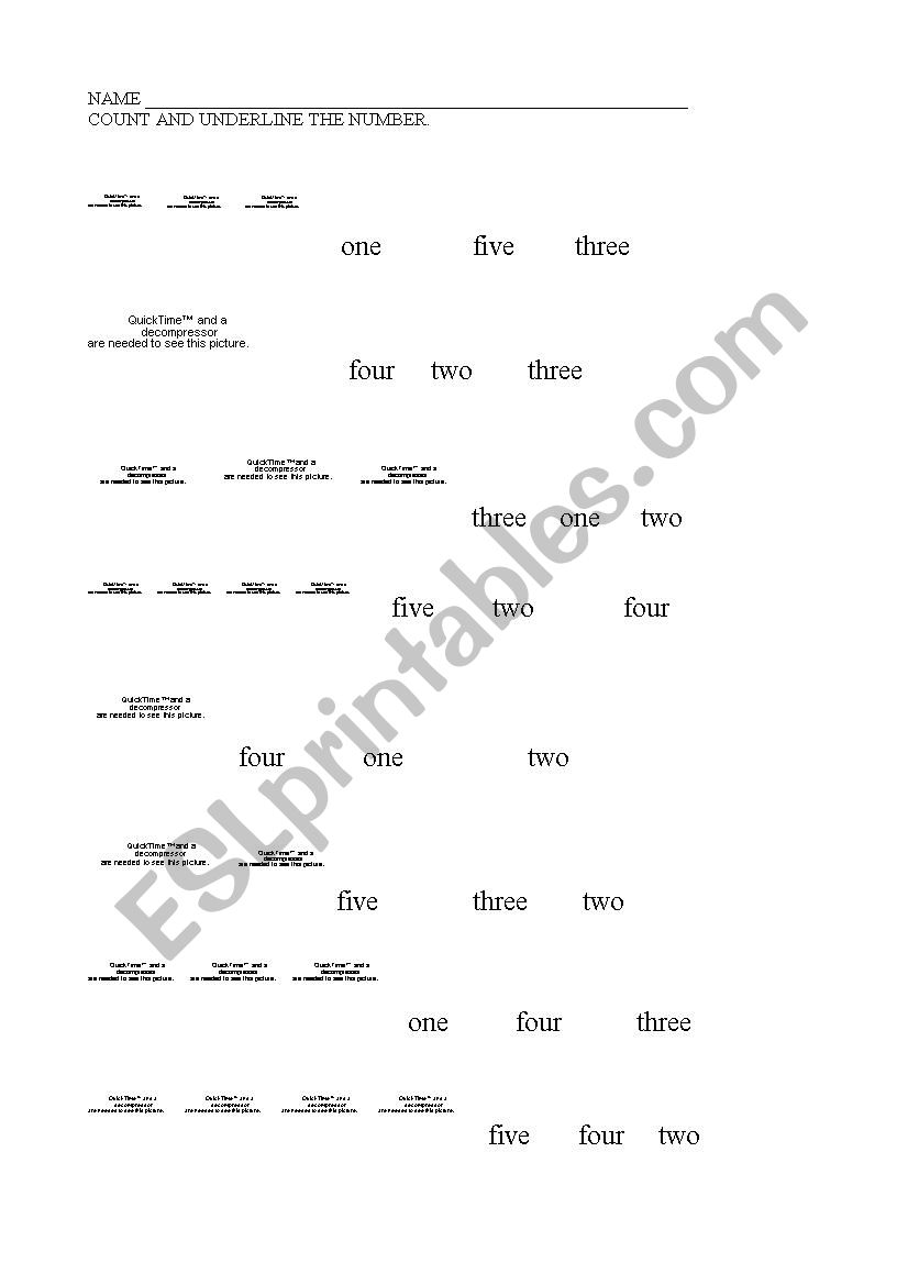 Word Numbers 1 to 5 worksheet