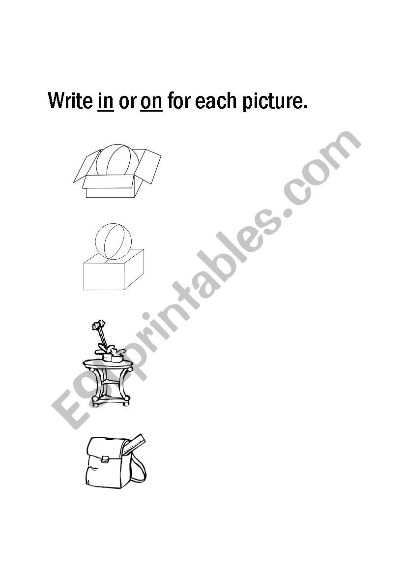 In and On worksheet