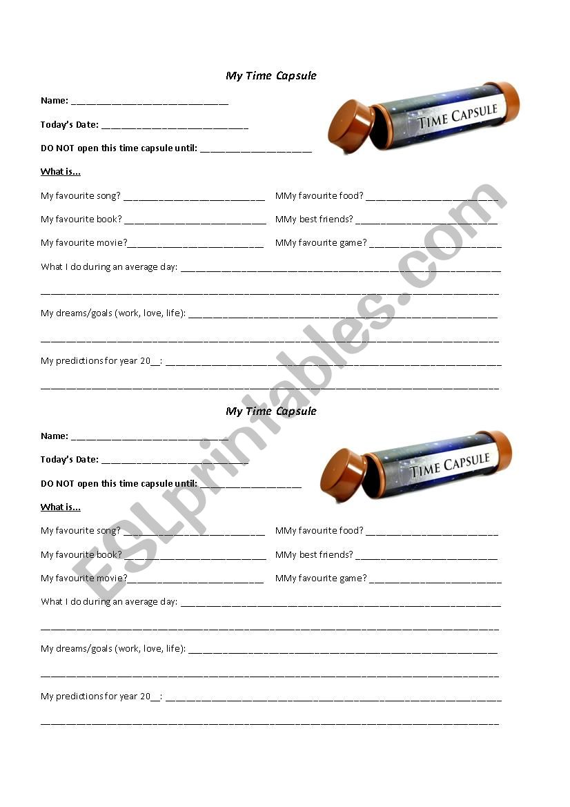 My Time Capsule worksheet