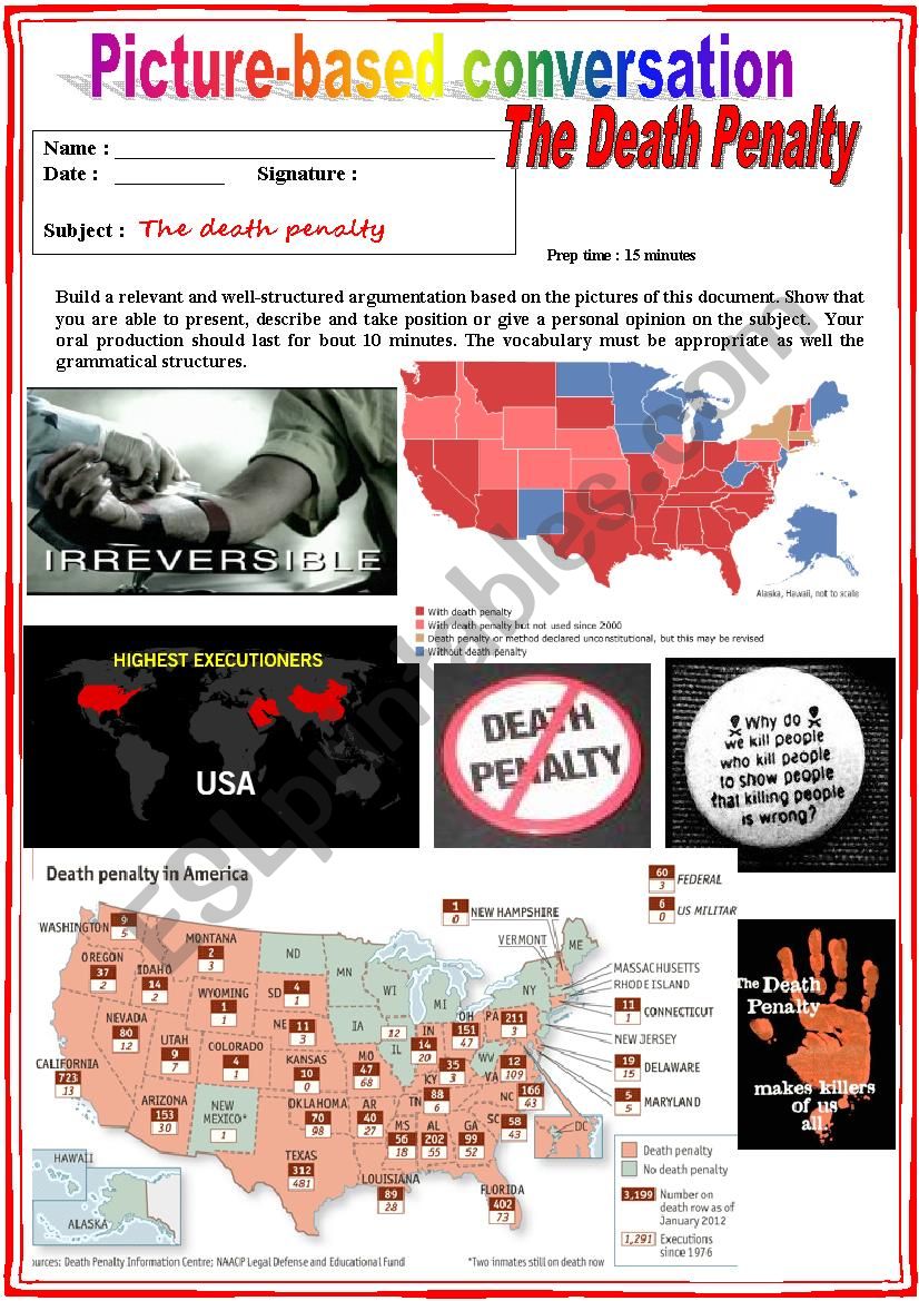 Picture based conversation.  The Death Penalty. (Debating) 13/