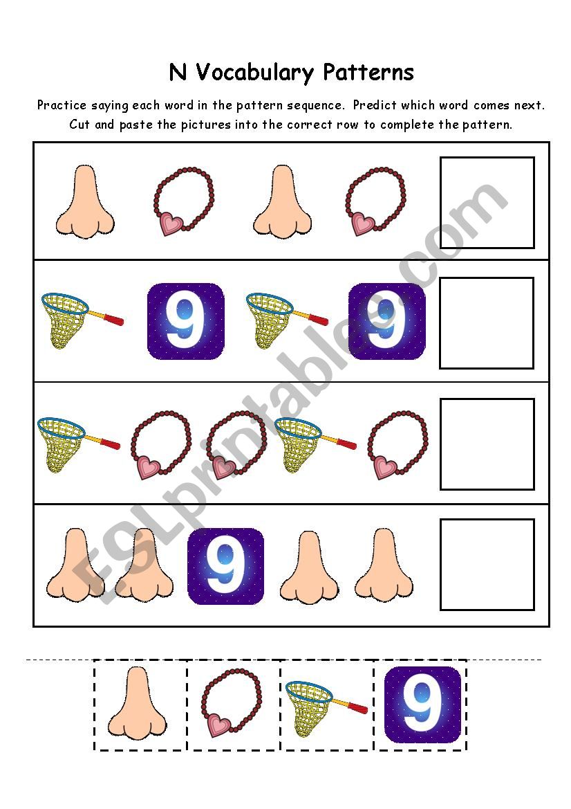 Letter N Vocabulary Patterns worksheet