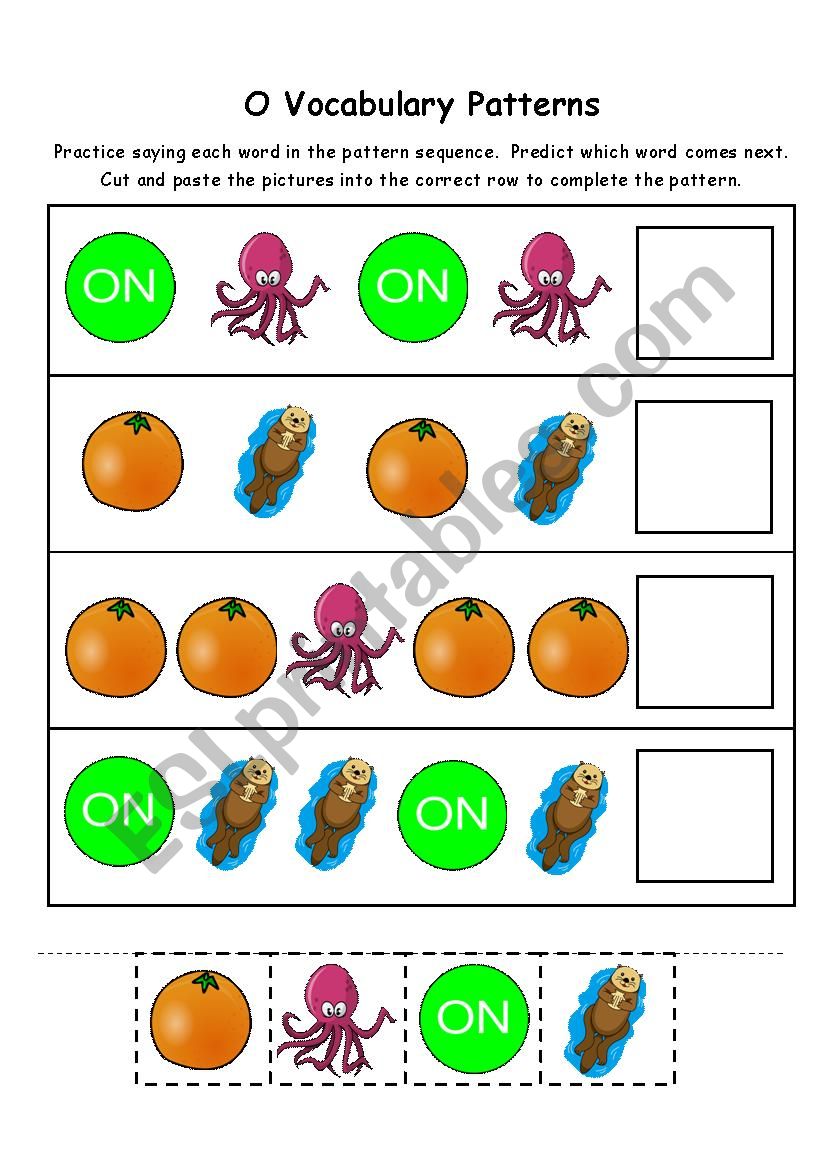 Letter O Vocabulary Patterns worksheet